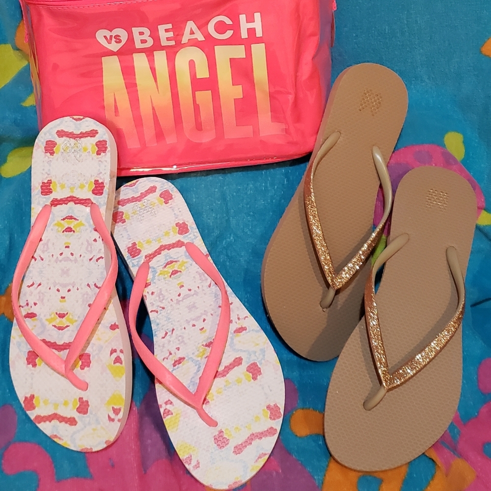 Victoria's Secret Beach Angel Bundle 2 Pairs of Sandals+An Insulated Cooler NWT